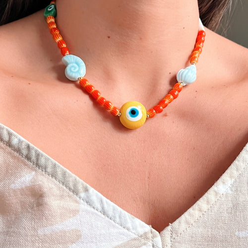 Energy, Protection & Clarity – Murano Evil Eye & Seashell Necklace - Georgina Nicol