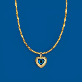 Evil Eye Heart Gold Hematite Beads Necklace - Georgina Nicol