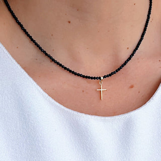 Faith & Protection - Black Spinel Necklace with 14K Solid Gold Cross - Georgina Nicol