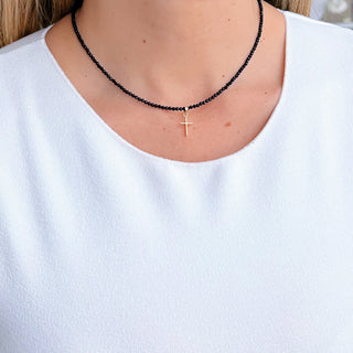 Faith & Protection - Black Spinel Necklace with 14K Solid Gold Cross - Georgina Nicol
