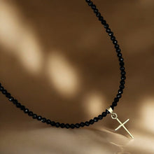 Load image into Gallery viewer, Faith &amp; Protection - Black Spinel Necklace with 14K Solid Gold Cross - Georgina Nicol
