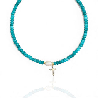 Freshwater Pearl CZ Cross Necklace - Georgina Nicol