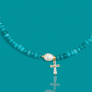 Freshwater Pearl CZ Cross Necklace - Georgina Nicol