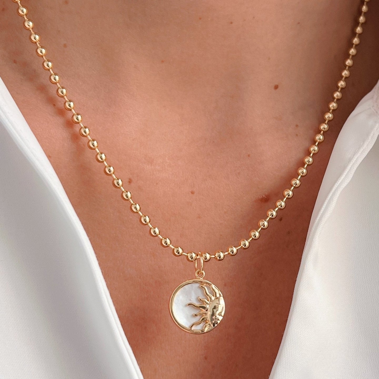 Glow from Within – Sun Necklace in Mother of Pearl & Gold - Georgina Nicol