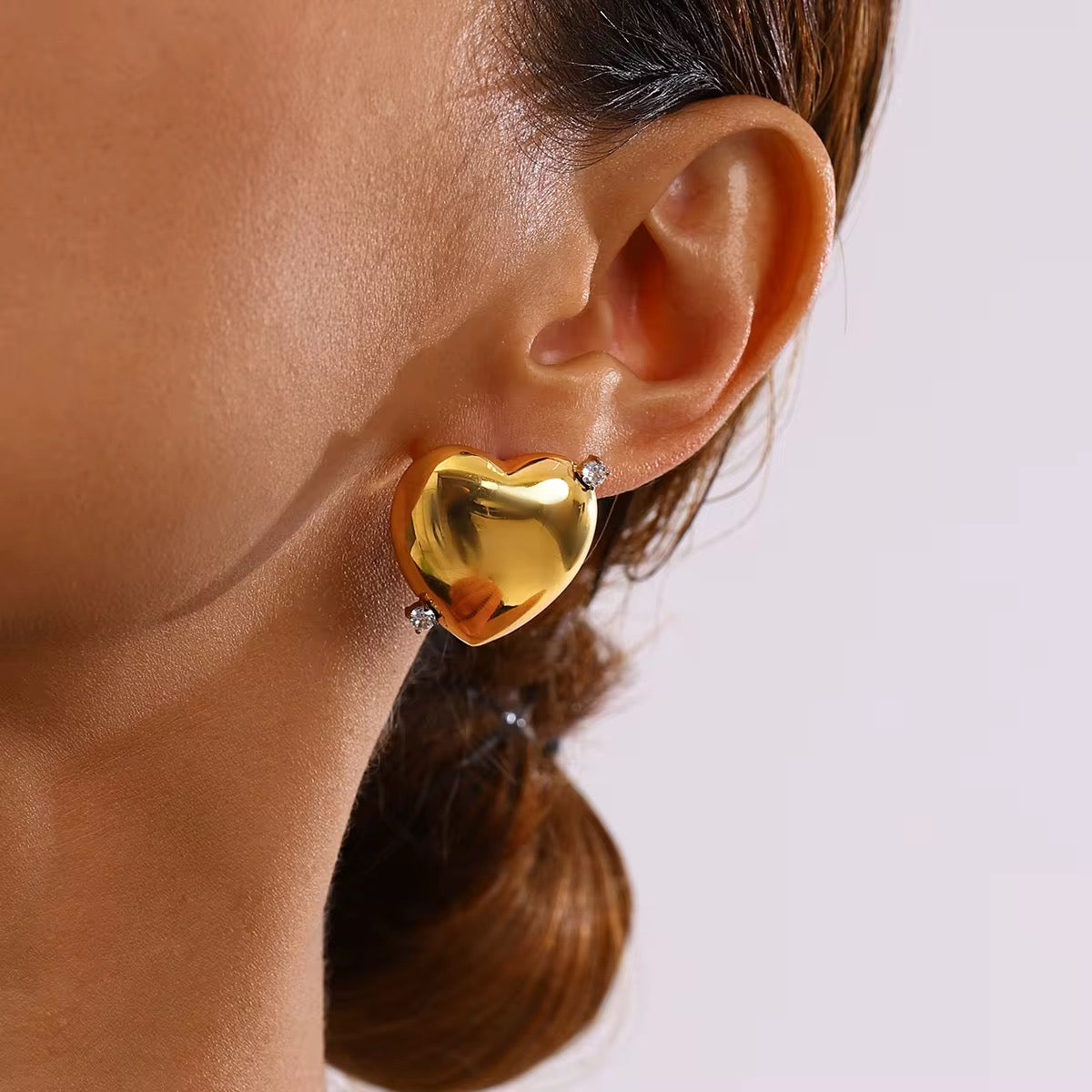 Gold Cz Heart Earrings featuring a heart-shaped charm with cubic zirconia