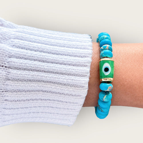 Good Energy Finds Me Easily — Turquoise Evil Eye Bracelet - Georgina Nicol