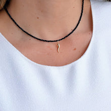 Load image into Gallery viewer, Good Luck &amp; Protection - Black Spinel Necklace with 14K Solid Gold Cornicello - Georgina Nicol
