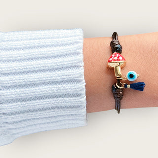 Good Luck & Protection — Mushroom, Evil Eye & Tassel Bracelet - Georgina Nicol