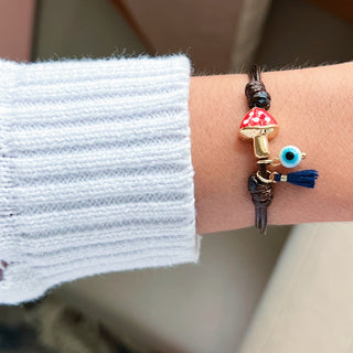 Good Luck & Protection — Mushroom, Evil Eye & Tassel Bracelet - Georgina Nicol