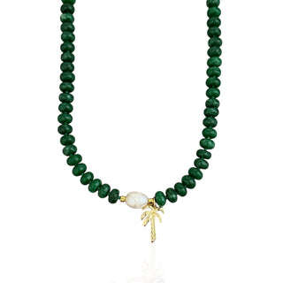 Green Beaded Necklace with Pearl and Palm Tree — One of a Kind - Georgina Nicol
