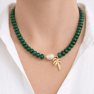 Green Beaded Necklace with Pearl and Palm Tree — One of a Kind - Georgina Nicol