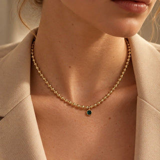 Green CZ Gold Beaded Necklace - Georgina Nicol