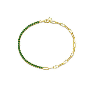 Green CZ Tennis & Paper Clip Bracelet - Georgina Nicol