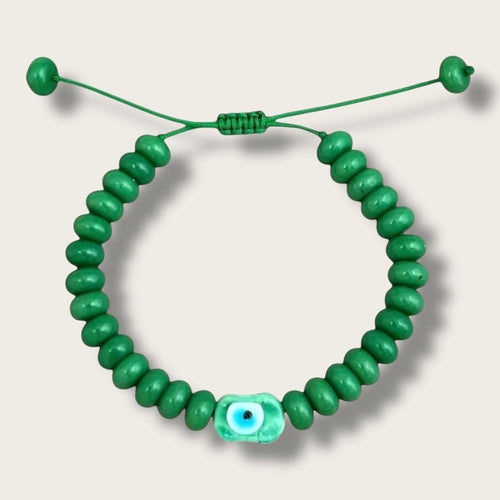 Healing, Abundance & Protection – Green Evil Eye Bracelet - Georgina Nicol