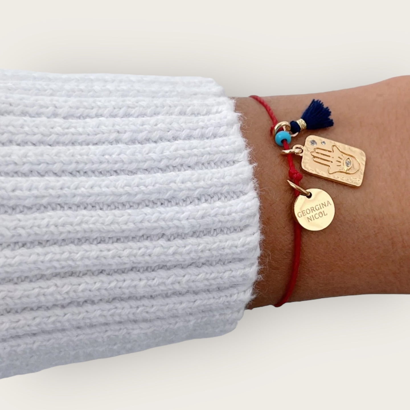 I Am Protected, Aligned, and Guided — Red Hamsa String Bracelet - Georgina Nicol