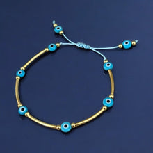 Load image into Gallery viewer, I Am Protected and Aligned – Blue Evil Eye Gold Bar Bracelet (One of a Kind) - Georgina Nicol
