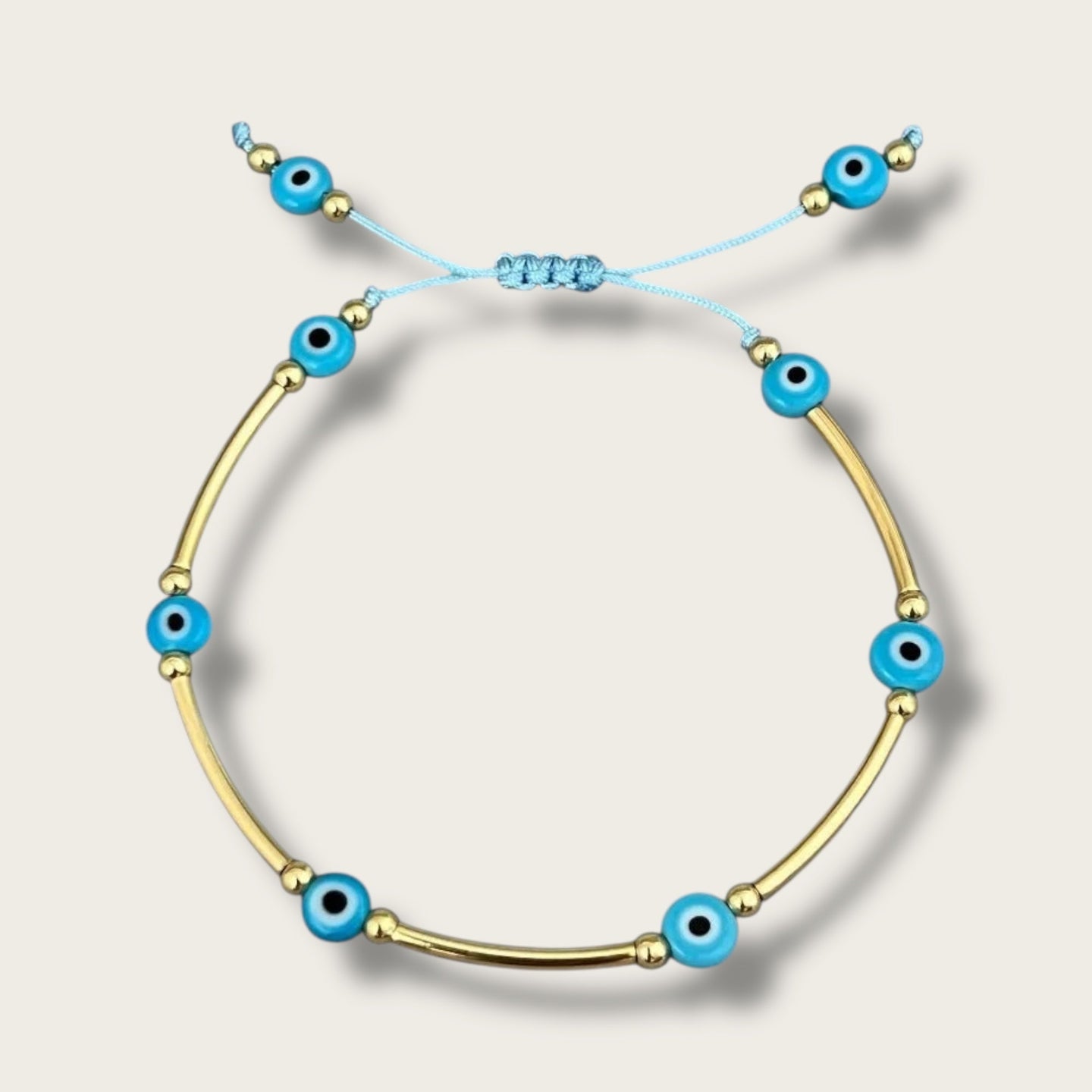 I Am Protected and Aligned – Blue Evil Eye Gold Bar Bracelet (One of a Kind) - Georgina Nicol