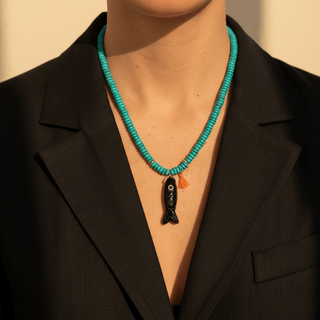 I Am Protected, Grounded & Aligned with Abundance Obsidian Fish Necklace - Georgina Nicol