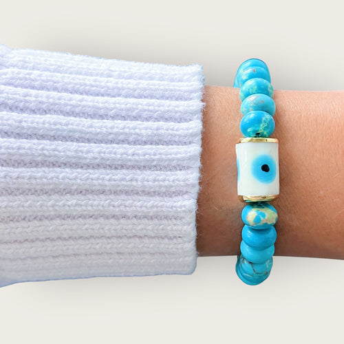 I Am Surrounded by Calm and Protection — Turquoise Evil Eye Bracelet - Georgina Nicol