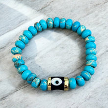 Load image into Gallery viewer, I Am Surrounded by Clarity and Protection — Turquoise Evil Eye Bead Bracelet - Georgina Nicol
