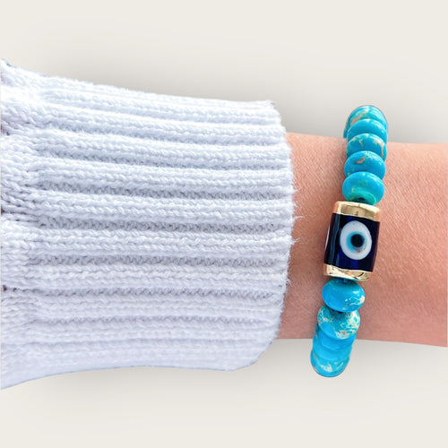 I Am Surrounded by Clarity and Protection — Turquoise Evil Eye Bead Bracelet - Georgina Nicol