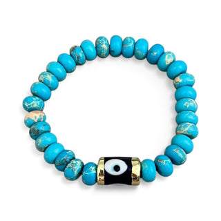 I Am Surrounded by Clarity and Protection — Turquoise Evil Eye Bead Bracelet - Georgina Nicol
