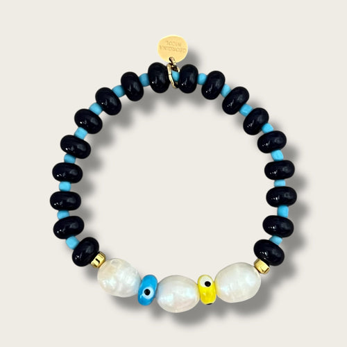 I Am Surrounded by Good Energy — Pearl & Evil Eye Bracelet - Georgina Nicol