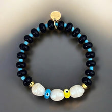 Load image into Gallery viewer, I Am Surrounded by Good Energy — Pearl &amp; Evil Eye Bracelet - Georgina Nicol
