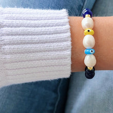 Load image into Gallery viewer, I Am Surrounded by Good Energy — Pearl &amp; Evil Eye Bracelet - Georgina Nicol

