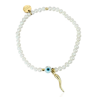 I Am Surrounded by Protection and Good Fortune — Freshwater Pearl Evil Eye & Cornicello Bracelet - Georgina Nicol