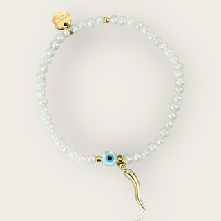 I Am Surrounded by Protection and Good Fortune — Freshwater Pearl Evil Eye & Cornicello Bracelet - Georgina Nicol