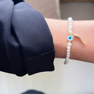 I Am Surrounded by Protection and Good Fortune — Freshwater Pearl Evil Eye & Cornicello Bracelet - Georgina Nicol