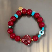 Load image into Gallery viewer, I Attract Good Vibes and Ocean Energy — Red &amp; Turquoise Seashell Bracelet - Georgina Nicol
