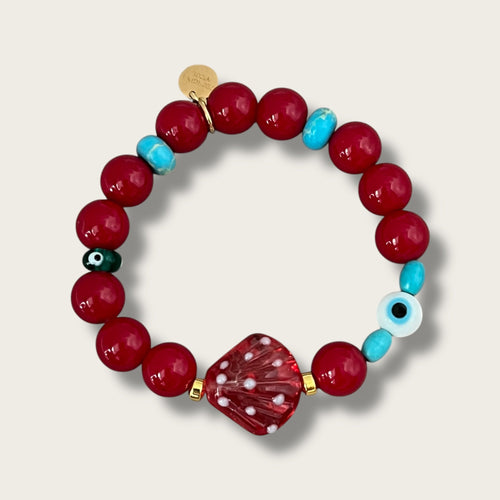I Attract Good Vibes and Ocean Energy — Red & Turquoise Seashell Bracelet - Georgina Nicol