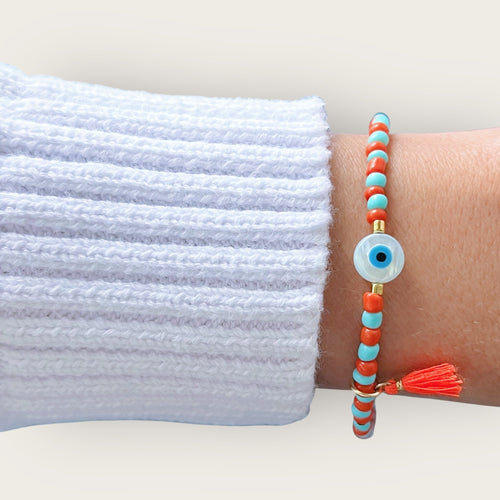 I Attract Joy and Protection — Evil Eye Beaded Bracelet - Georgina Nicol