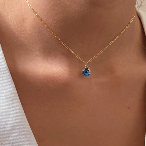 I Attract Light and Protection — Mini Paper Clip Evil Eye Necklace - Georgina Nicol
