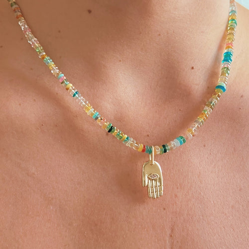 I Attract Light and Protection Wherever I Go — Opal Hamsa Necklace - Georgina Nicol