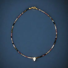 Load image into Gallery viewer, I Attract Love, Balance, and Protection — Tourmaline &amp; Mother of Pearl Hamsa Necklace - Georgina Nicol
