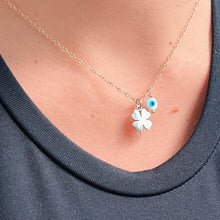 Load image into Gallery viewer, I Attract Luck and Protection — Clover &amp; Evil Eye Necklace - Georgina Nicol
