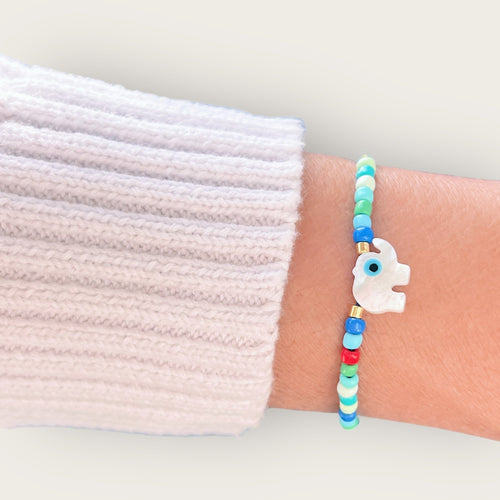 I Attract Luck, Protection, and Positive Energy Elephant Evil Eye Bracelet - Georgina Nicol