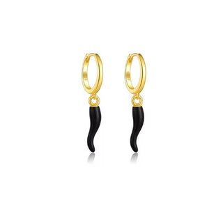 I Attract Protection and Good Fortune — Black Enamel Cornicello Hoop Earrings - Georgina Nicol
