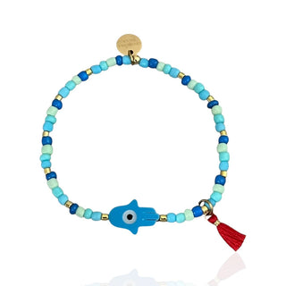 I Attract Protection and Positive Energy — Blue Hamsa Evil Eye Bracelet - Georgina Nicol