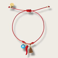 Load image into Gallery viewer, I Attract Protection, Power, and Good Fortune — Evil Eye &amp; Cornicello Red Bracelet - Georgina Nicol
