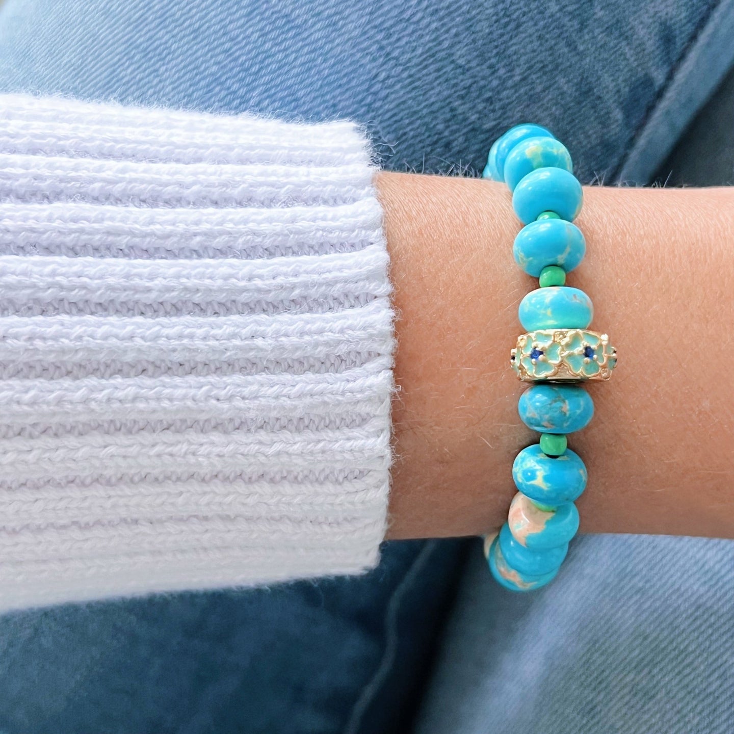 I Bloom with Grace and Light — Turquoise & Floral Bracelet - Georgina Nicol