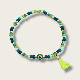 I carry balance and healing energy — Green Evil Eye Beaded Bracelet - Georgina Nicol