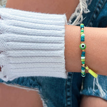 Load image into Gallery viewer, I carry balance and healing energy — Green Evil Eye Beaded Bracelet - Georgina Nicol

