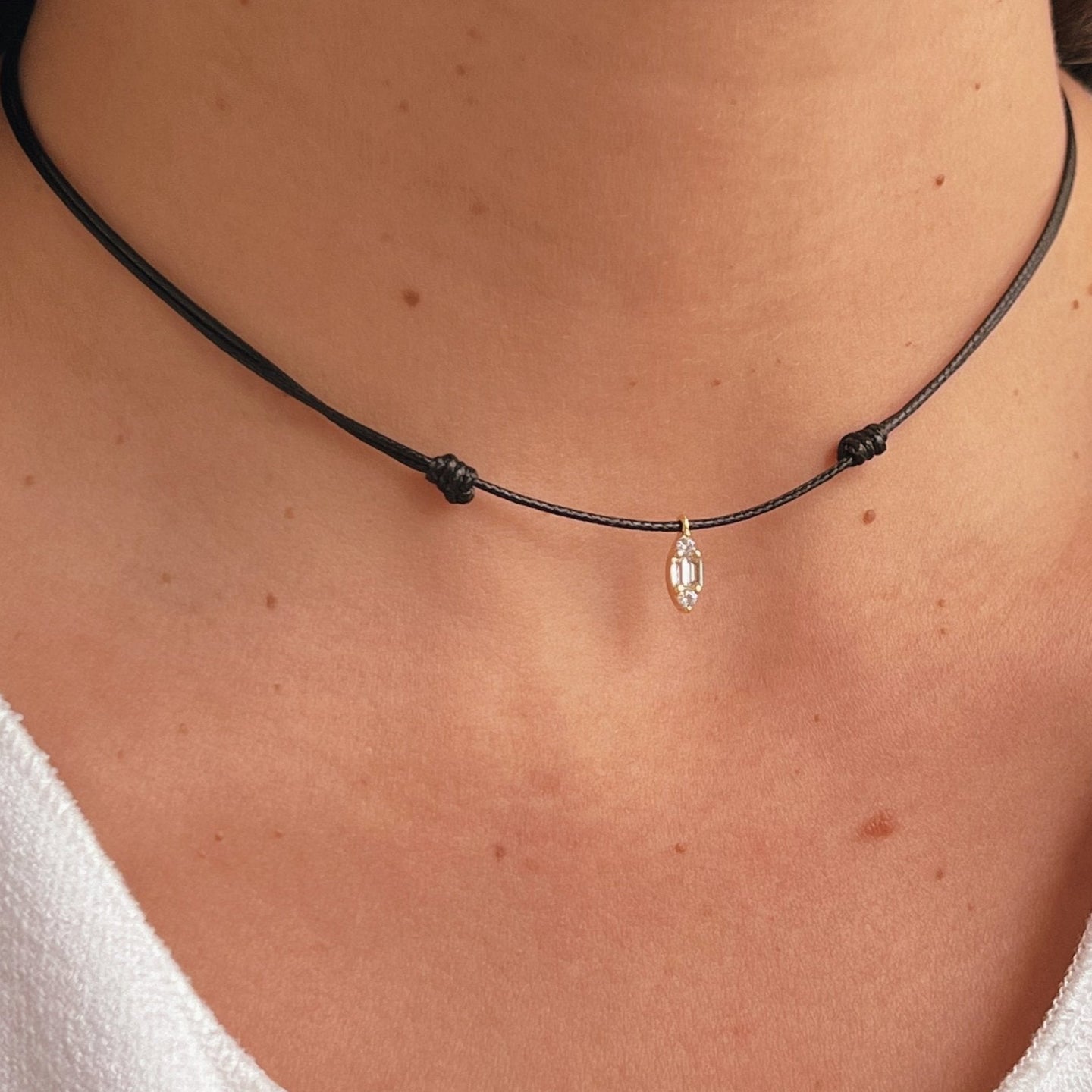 I Carry Light and Clarity Within Me – Black Cord CZ Necklace - Georgina Nicol