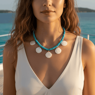 I Flow with Ocean Energy Seashell Turquoise Beaded Necklace - Georgina Nicol