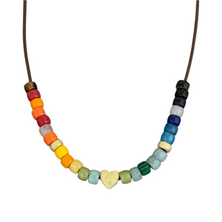 I Lead With My Heart Multicolor Beaded Heart Cord Necklace - Georgina Nicol