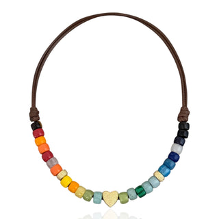 I Lead With My Heart Multicolor Beaded Heart Cord Necklace - Georgina Nicol